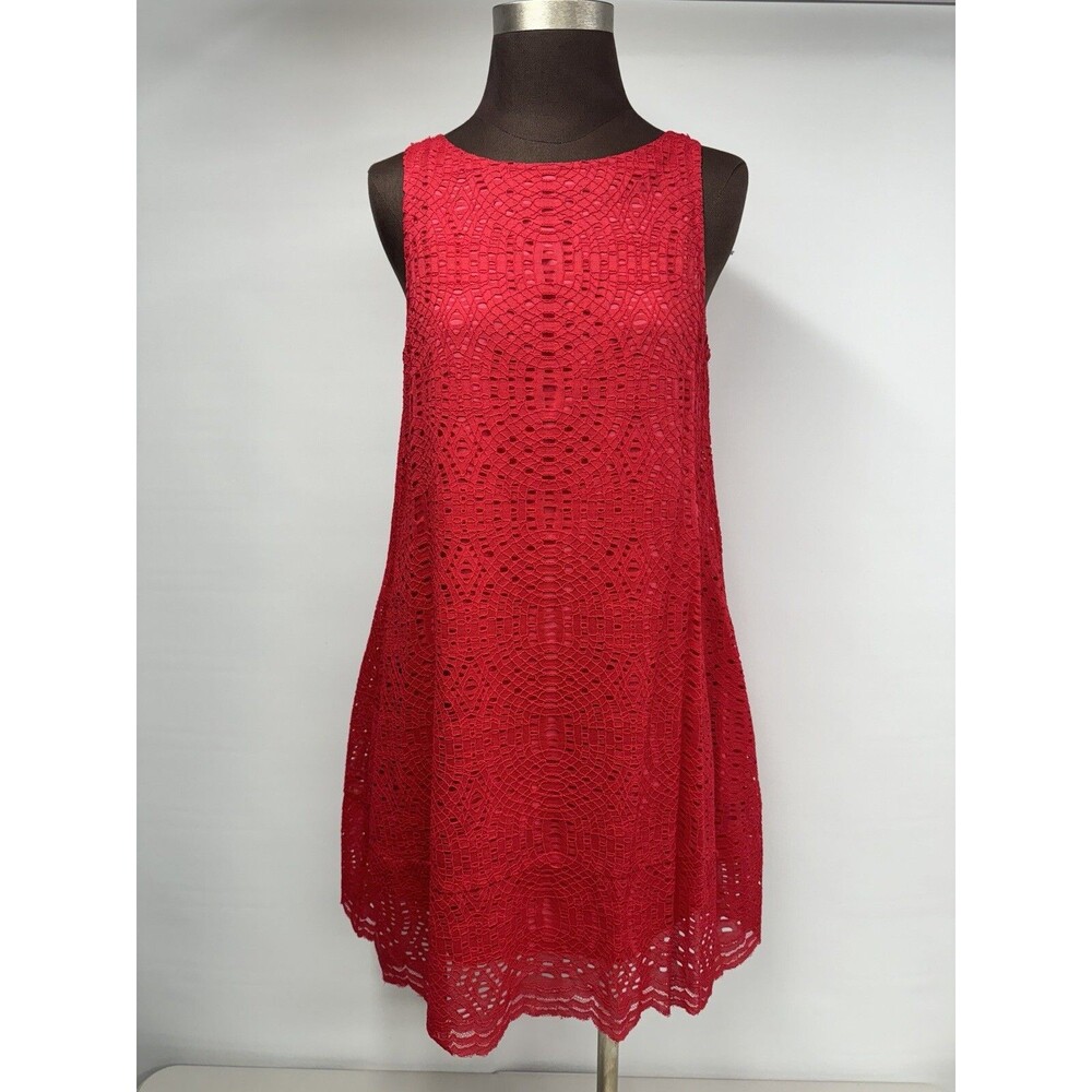 1. State Red Dress Size Medium  Women Eyelet Halter Sleeveless Dress Trapeze